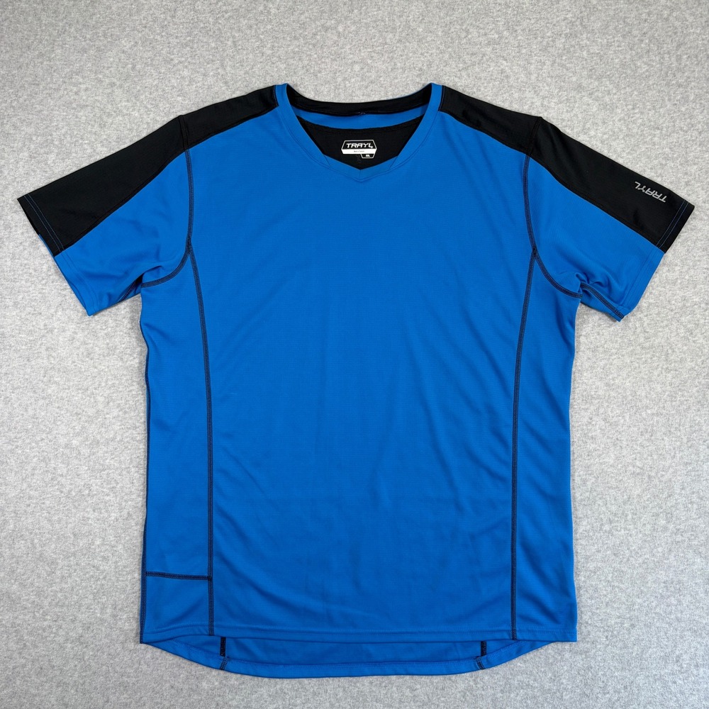 Trayl Cycling Jersey Mens 2XL Blue Black Performance Short Sleeve Shirt Pocket